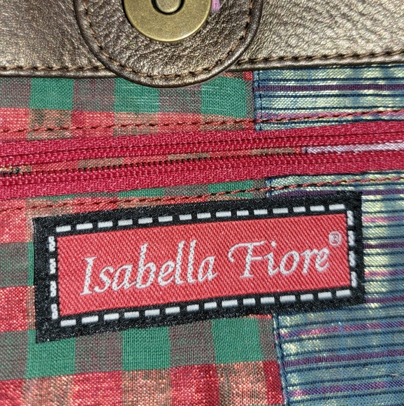 Isabella Fiore Gold Leather Satchel With Flower Appliqué - Picture 2 of 10